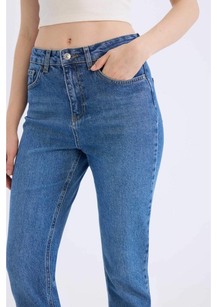 Mary Vintage Straight Fit Yüksek Bel Bilek Boy Jean Yıkamalı Pantolon E4963AX24CW