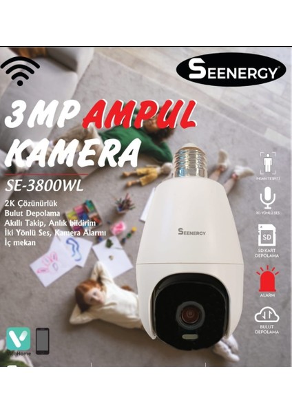 SE-3800WL 3D Ampül Kamera 1080P Harekete Duyarlı Bebek Güvenlik Kamerası