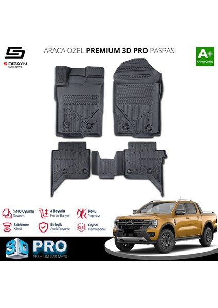 Ford Ranger 3D Pro Havuzlu Paspas 2023 Üzeri A+ Kalite