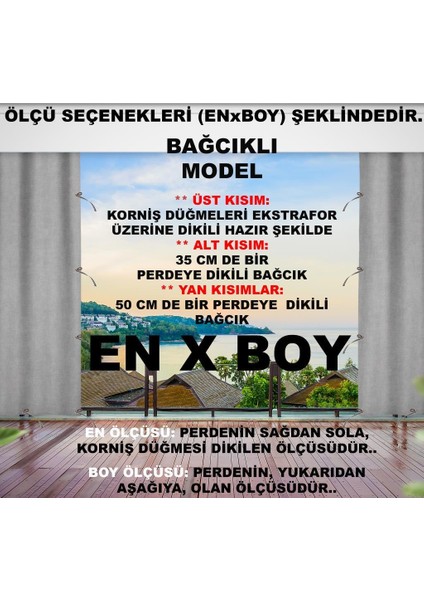 Balkon Perdesi (En x boy)Seçenekli ''bağcıklı''düz Bej-