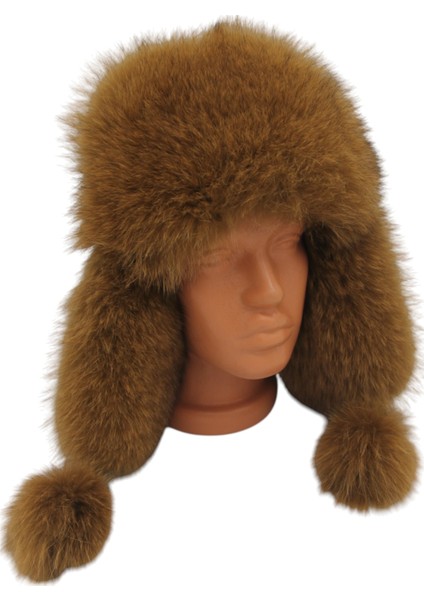 Deri Tilki Kürklü Ushanka Şapka Erkek Kadın Şapka Bere Kahve