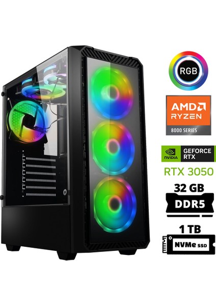 Delux X18 Ryzen 5 8400F 32GB Ddr5 Ram 1tb M.2 Nvme SSD 6gb RTX3050 Oyuncu Tavsiye Sistem