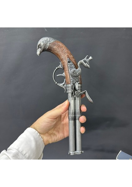 Hediyelik Kartal Başlı Kabze Dekoratif Koleksiyonluk 3 Namlulu Çakmaklı fiyatları