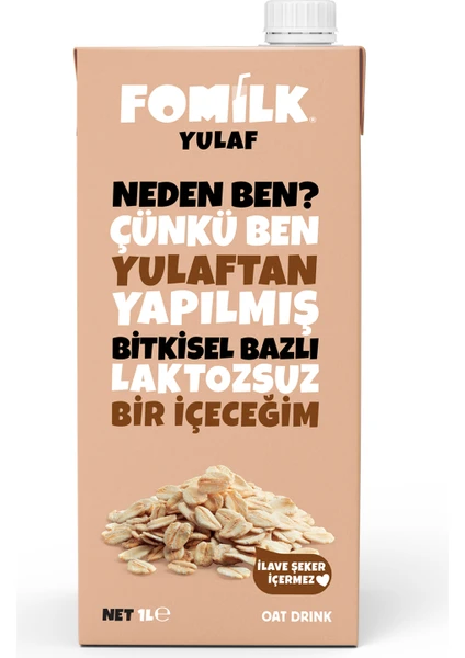 Yulaf Sütü 1 L Bitkisel Bazlı Laktozsuz Vegan