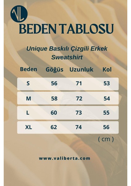 Unique Baskılı Çizgili Erkek Sweatshirt - Bej