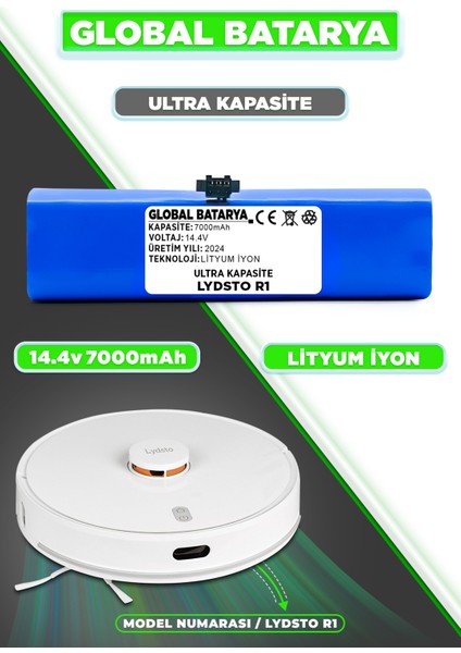 Lydsto R1 Vacuum Uyumlu Akıllı Robot Süpürge Bataryası 14.4V 7000MAH Li-Ion Pil (Ultra Kapasite)