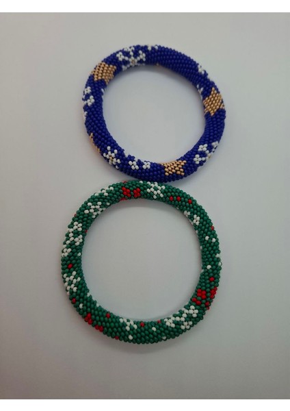 Hapishaneişi El Yapımı Mavi Yeşil Yeni Yıl Noel Kar Tanesi 2'li Boncuk Bileklik