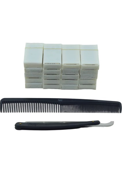 Siyah USTURA,100 Adet Tıraş Bıçağı (5X20),PUNTO Pnt4 Siyah 19CM Tarak Set