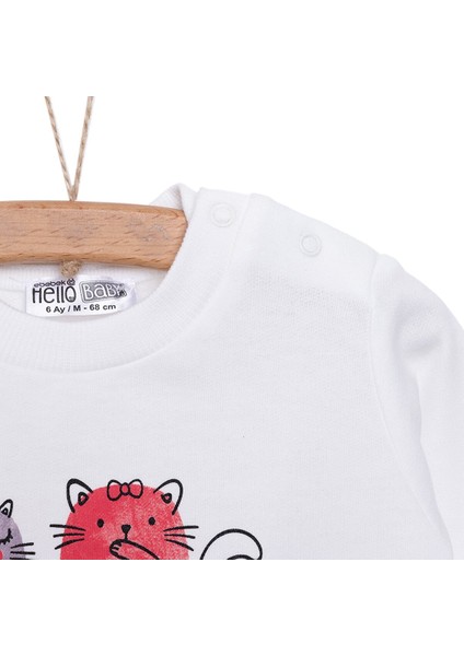 Basic Az Şardonlu Kedi Desenli Sweatshirt Kız Bebek