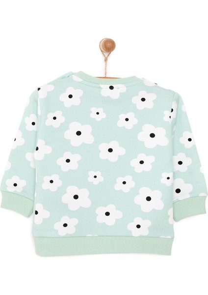 Basic Az Şardonlu Yazılı Papatya Desenli Sweatshirt Kız Bebek