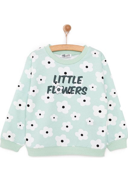 Basic Az Şardonlu Yazılı Papatya Desenli Sweatshirt Kız Bebek