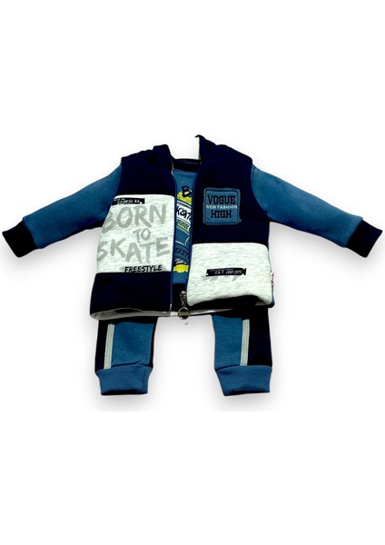 Yelekli 3'lü Mavi Erkek Takım