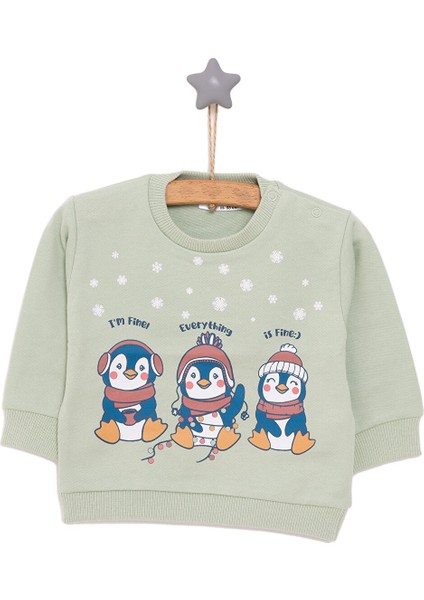 Basic Az Şardonlu Penguen Desenli Sweatshirt Kız Bebek modelleri