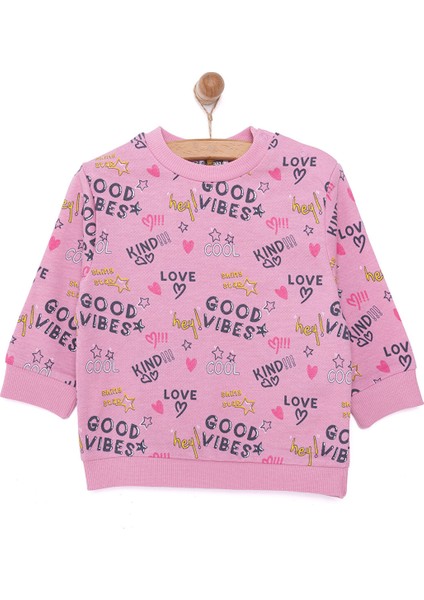 Basic Az Şardonlu Aslan Desenli Sweatshirt Kız Bebek