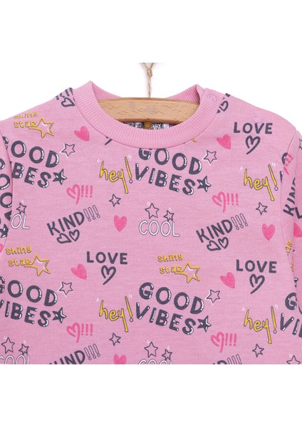 Basic Az Şardonlu Aslan Desenli Sweatshirt Kız Bebek