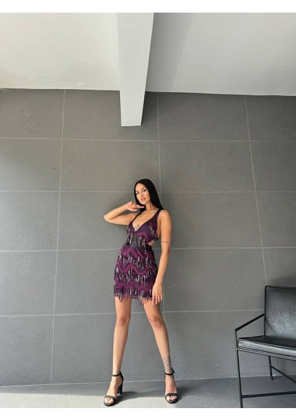 Saten Detaylı Saçaklı Mini Elbise fiyatları