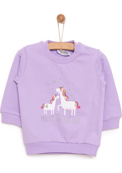 Basic Az Şardonlu Unicorn Desenli Sweatshirt Kız Bebek