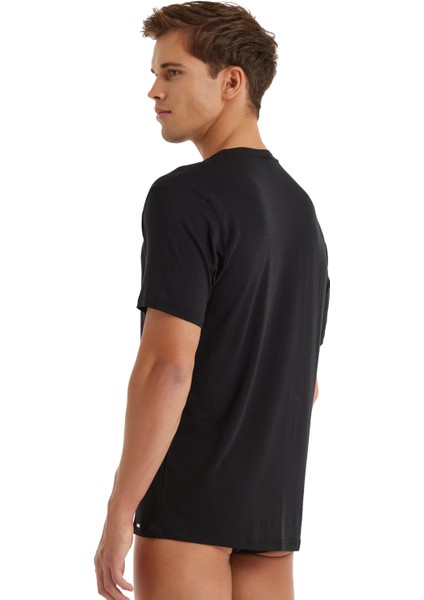 9308 ERKEK SİLVER V YAKA KISA KOL SİYAH T-SHİRT fiyatları