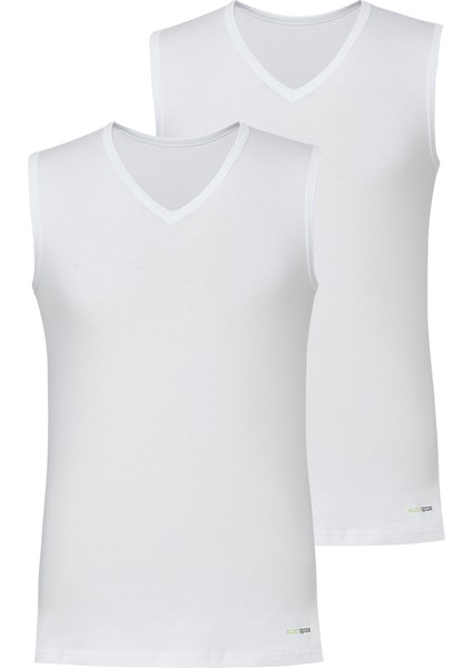 9677 ERKEK TENDER COTTON V YAKA SIFIR KOL 2 Lİ BEYAZ ATLET