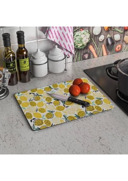 Limon Desen Görünümlü Cam Kesim Tablası 30 x 40 cm