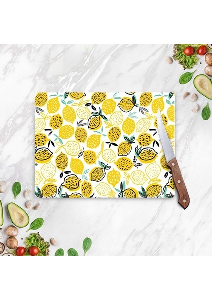 Limon Desen Görünümlü Cam Kesim Tablası 30 x 40 cm