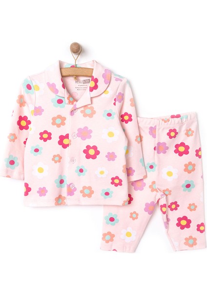 Gömlek Yaka Çiçek Desenli Kız Bebek Pijama Takımı
