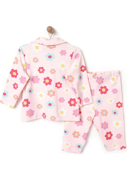 Gömlek Yaka Çiçek Desenli Kız Bebek Pijama Takımı