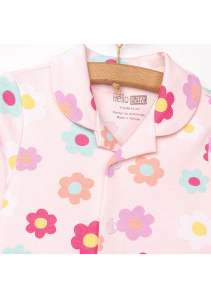 Gömlek Yaka Çiçek Desenli Kız Bebek Pijama Takımı