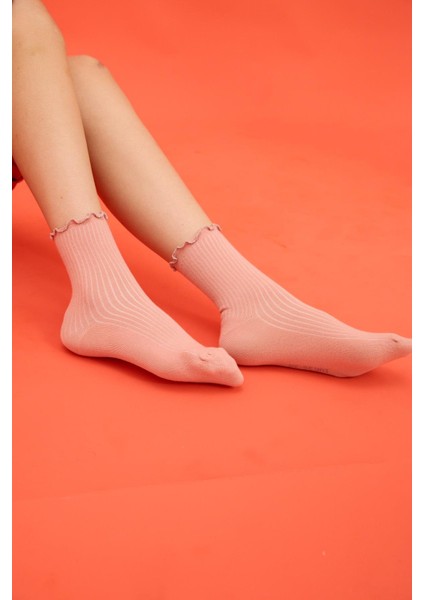 Kadın Renkli Bileği Fırfırlı Simli Soket Çorap Pembe fiyatları