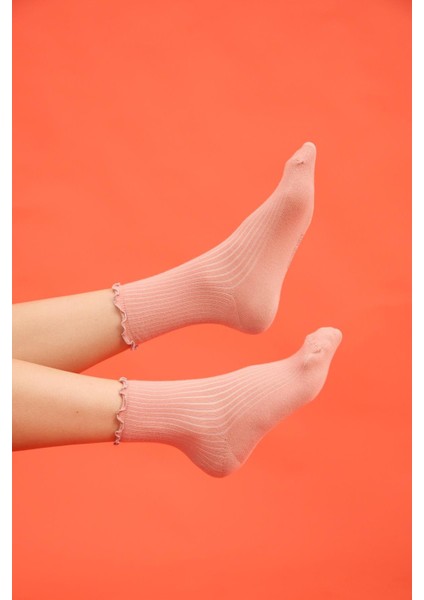 Kadın Renkli Bileği Fırfırlı Simli Soket Çorap Pembe modelleri
