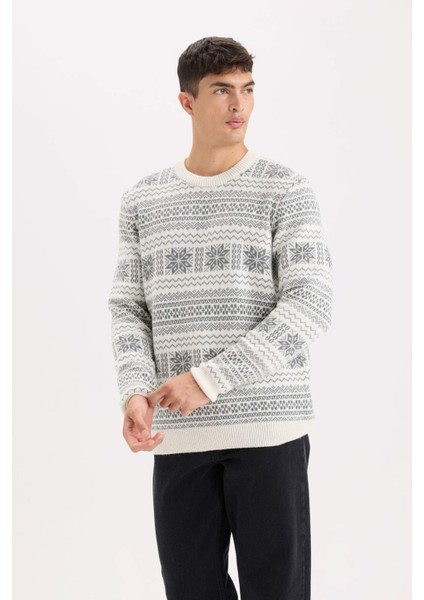 Standart Fit Yılbaşı Temalı Bisiklet Yaka Triko Kazak D6839AX24WN fırsatları