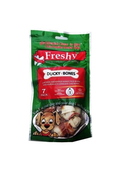 Ducky Bones Ördek Eti Kaplı Düğüm Çiğneme Kemiği 6,5 cm 7 Adet