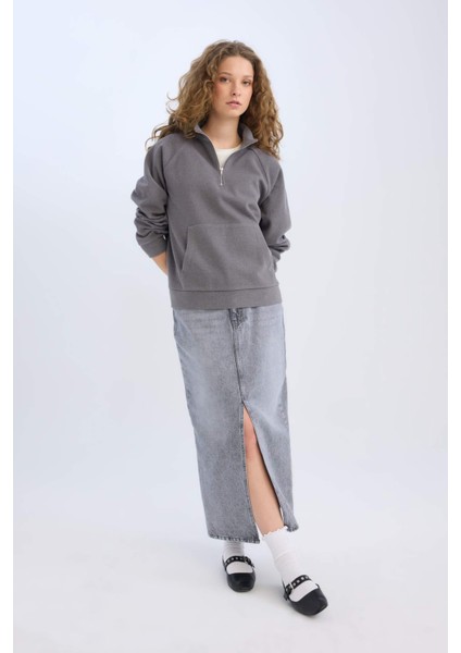 Long Fit Yırtmaçlı Cepli Uzun Boy Jean Etek D1375AX24AU fiyatları