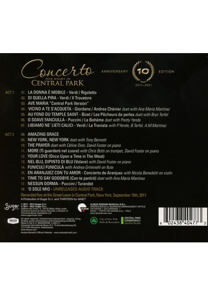 Andreabocelli / One Night In Central Park (Cd)(Plak Değildir)