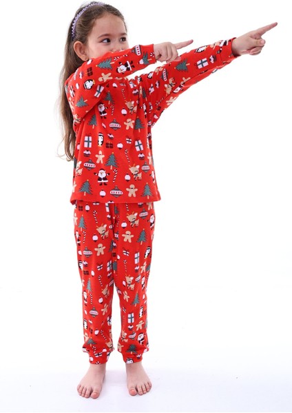Yılbaşı Temalı Kırmızı %100 Pamuk Interlok Kumaş Kız-Erkek Çocuk Pijama Takımı 3-8 Yaş fiyatları