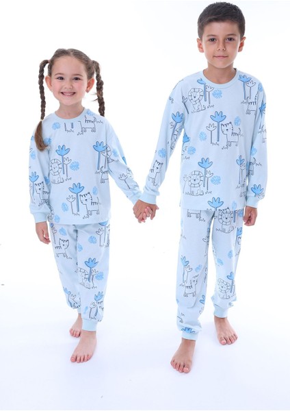 Lion Tiger Mavi Desenli Erkek Çocuk Pijama Takımı
