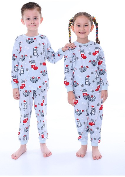 Yılbaşı Temalı Kedili Kız Çocuk Pijama Takımı fiyatları