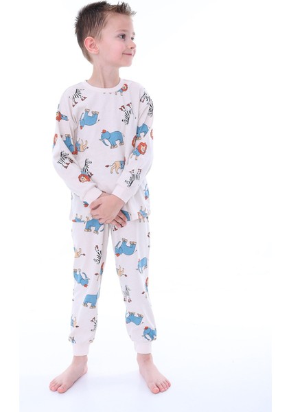 Sevimli Animal (Aslan-Zebra-Fil) Desenli Erkek Pijama Takımı