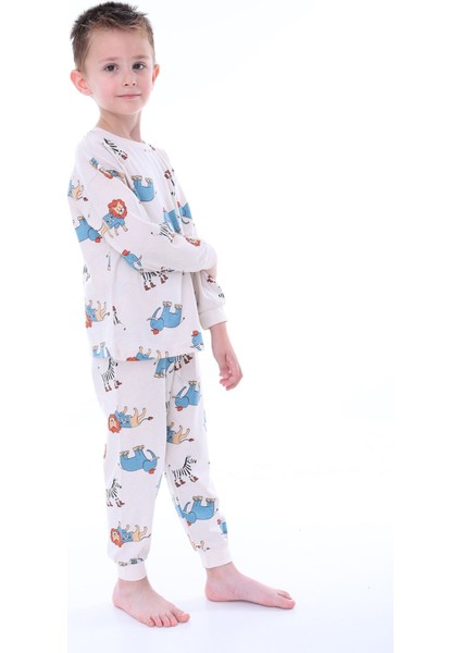 Sevimli Animal (Aslan-Zebra-Fil) Desenli Erkek Pijama Takımı