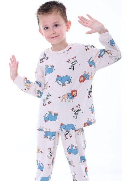 Sevimli Animal (Aslan-Zebra-Fil) Desenli Erkek Pijama Takımı