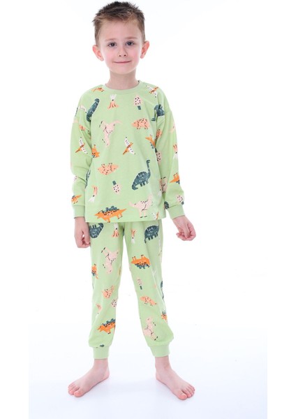 Dino Desenli Yeşil Erkek Pijama Takımı