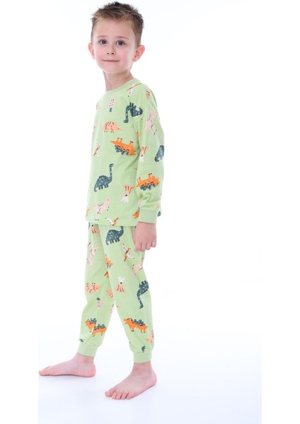 Dino Desenli Yeşil Erkek Pijama Takımı