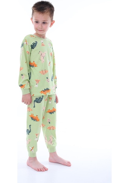 Dino Desenli Yeşil Erkek Pijama Takımı