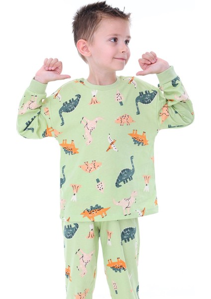 Dino Desenli Yeşil Erkek Pijama Takımı