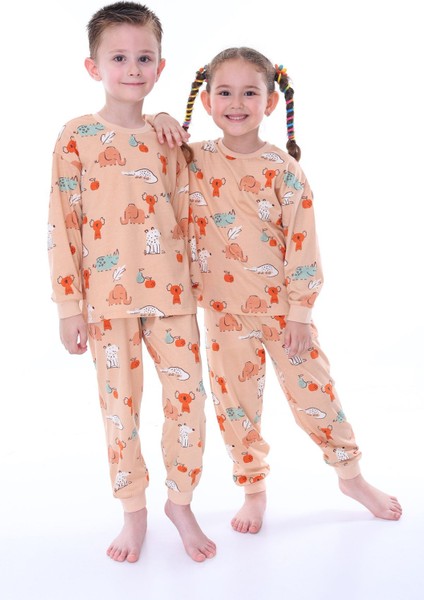 Sevimli Hayvanlar (Koala-Fil-Timsah) Unisex Yavruağzı Pijama Takımı indirimleri