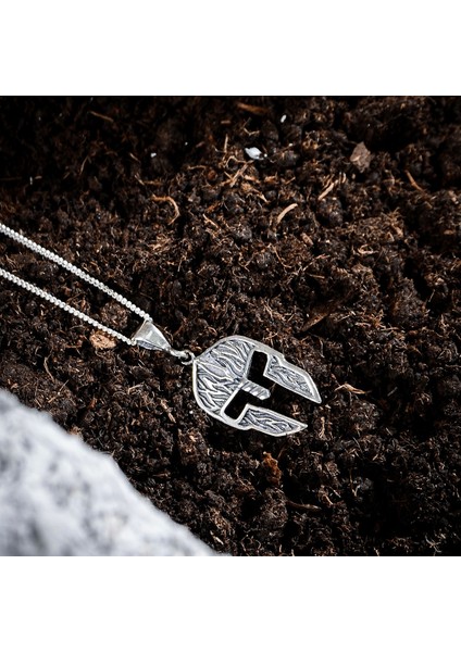 Gümüş Maske Model Erkek Kolye 925 Ayar Gümüş Spartalı Maskesi Kolye Miğfer Kolye