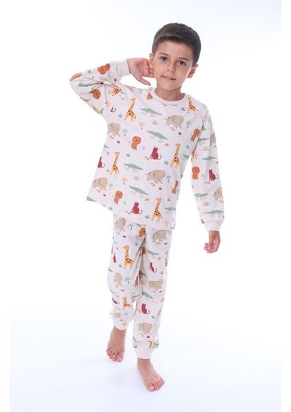 Animaux Desenli %100 Pamuk Unisex Çocuk Pijama Takımı