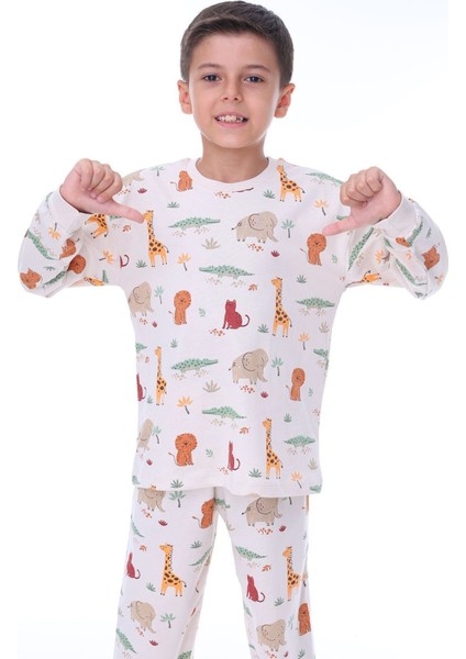 Animaux Desenli %100 Pamuk Unisex Çocuk Pijama Takımı