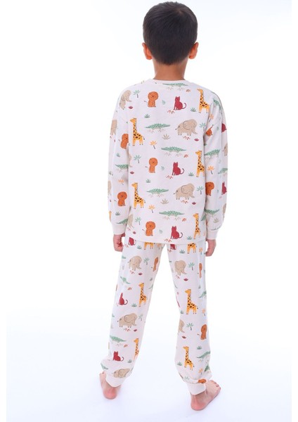 Animaux Desenli %100 Pamuk Unisex Çocuk Pijama Takımı