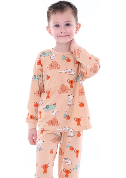 Sevimli Hayvanlar (Koala-Fil-Timsah) Unisex Yavruağzı Pijama Takımı